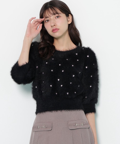 JILL by JILL STUART（ジルバイジルスチュアート）の「◇ハート刺繍シャギーニット（ニット/セーター・レディース・ブラック/ピンク/ホワイト・FREE）」の12枚目の写真