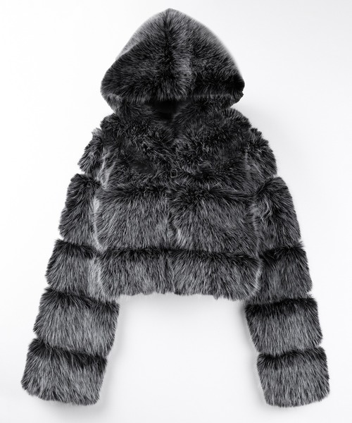 3color 】フェイクファーフーディショートコート ／ fake fur hoodie