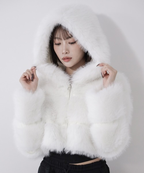 【未使用新品】フーディーファーコート 3color 】フェイクファーフーディショートコート ／ fake fur hoodie
