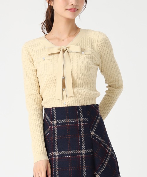 MISCH MASCH（ミッシュマッシュ）の「配色ボウタイケーブルニット（ニット/セーター・レディース・ブルー/グレー/ブラック/イエロー・ﾌﾘ-）」の12枚目の写真