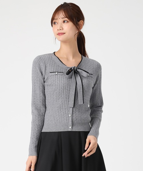 MISCH MASCH（ミッシュマッシュ）の「配色ボウタイケーブルニット（ニット/セーター・レディース・ブルー/グレー/ブラック/イエロー・ﾌﾘ-）」の16枚目の写真