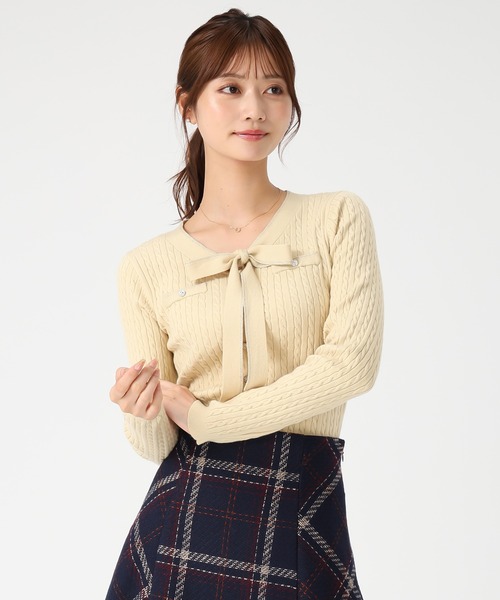 MISCH MASCH（ミッシュマッシュ）の「配色ボウタイケーブルニット（ニット/セーター・レディース・ブルー/グレー/ブラック/イエロー・ﾌﾘ-）」の14枚目の写真