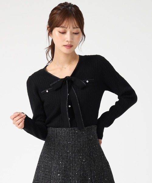 MISCH MASCH（ミッシュマッシュ）の「配色ボウタイケーブルニット（ニット/セーター・レディース・ブルー/グレー/ブラック/イエロー・ﾌﾘ-）」の10枚目の写真