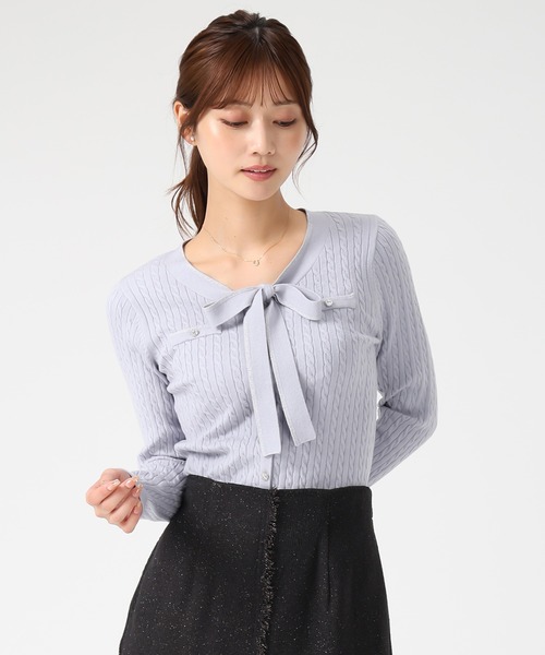 MISCH MASCH（ミッシュマッシュ）の「配色ボウタイケーブルニット（ニット/セーター・レディース・ブルー/グレー/ブラック/イエロー・ﾌﾘ-）」の17枚目の写真