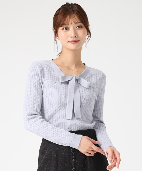 MISCH MASCH（ミッシュマッシュ）の「配色ボウタイケーブルニット（ニット/セーター・レディース・ブルー/グレー/ブラック/イエロー・ﾌﾘ-）」の18枚目の写真