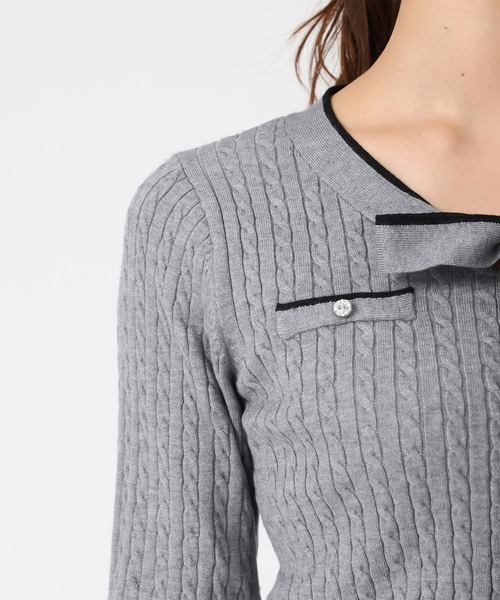 MISCH MASCH（ミッシュマッシュ）の「配色ボウタイケーブルニット（ニット/セーター・レディース・ブルー/グレー/ブラック/イエロー・ﾌﾘ-）」の22枚目の写真