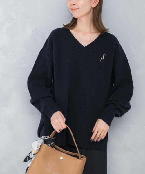 【美品✨】Plage ウールカシミヤVネックニットプルオーバー　ブラック　秋冬 セール】ウールカシミヤVネックニットプルオーバー（ニット/セーター