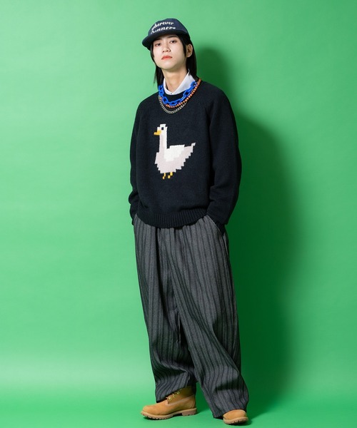 a.p.o.v.(エーピーオービー)の「a.p.o.v. ヘリンボーンストライプデニムスーパーワイドパンツ(その他パンツ・メンズ・ブラック/ネイビー・ONESIZE)」の4枚目の写真