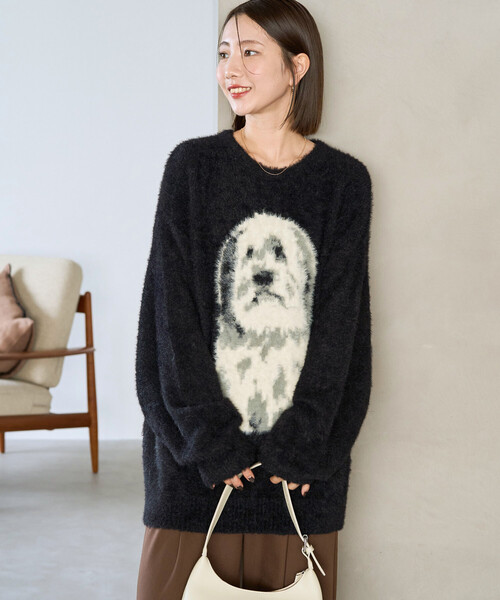 セール】限定展開 ふわふわ ドッグ ジャガード BIG ニットプルオーバー