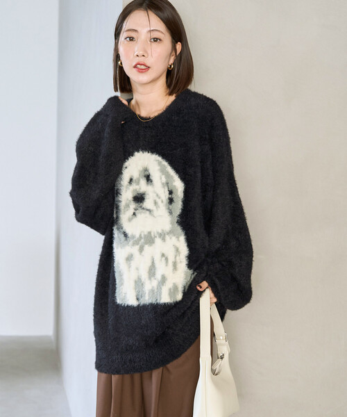 セール】限定展開 ふわふわ ドッグ ジャガード BIG ニットプルオーバー