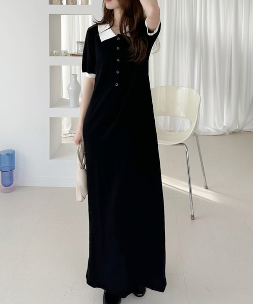 Ada.（エイダ）の「バイカラー ポロニット 半袖 ワンピース（ワンピース・レディース・ブラック/ネイビー/ライトグレー・M）」の14枚目の写真