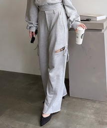 ラメ裏毛カットアウトリボンパンツ