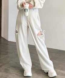 ラメ裏毛カットアウトリボンパンツ