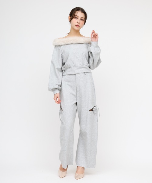 ROYAL PARTY(ロイヤルパーティー)の「ラメ裏毛カットアウトリボンパンツ(その他パンツ・レディース・オフホワイト/グレー/ブラック・FREE)」の13枚目の写真