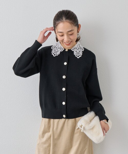 un dix cors（アンディコール）の「《大人フェミニンな雰囲気に》2WAYレース襟ボウタイカーデ（カーディガン/ボレロ・レディース・ブラウン/レッド/ブラック・FREE）」の12枚目の写真