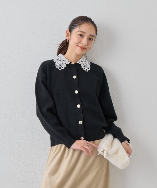 un dix cors（アンディコール）の「《大人フェミニンな雰囲気に》2WAYレース襟ボウタイカーデ（カーディガン/ボレロ・レディース・ブラウン/レッド/ブラック・FREE）」の13枚目の写真