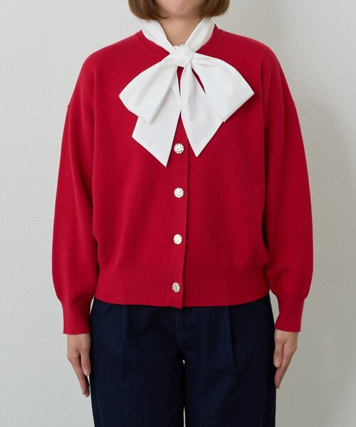 un dix cors（アンディコール）の「《大人フェミニンな雰囲気に》2WAYレース襟ボウタイカーデ（カーディガン/ボレロ・レディース・ブラウン/レッド/ブラック・FREE）」の4枚目の写真