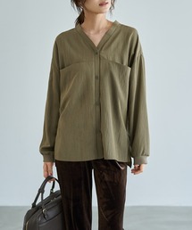 STYLE DELI（スタイルデリ）の「袖口リブの身頃がポケットVネックシャツ（シャツ/ブラウス）」
