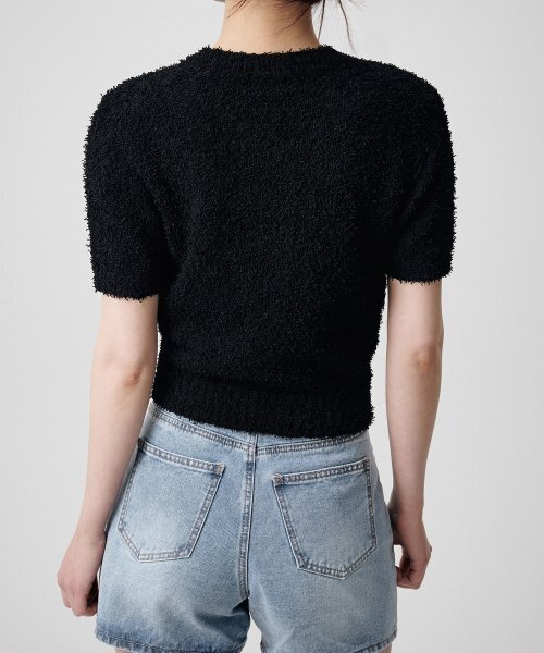 MUSINSA STANDARD WOMAN（ムシンサスタンダードウーマン）の「ウィメンズファンシーヤンクルーネック半袖ニット[ブラック]（ニット/セーター・レディース・その他・SMALL/MEDIUM/LARGE）」の3枚目の写真