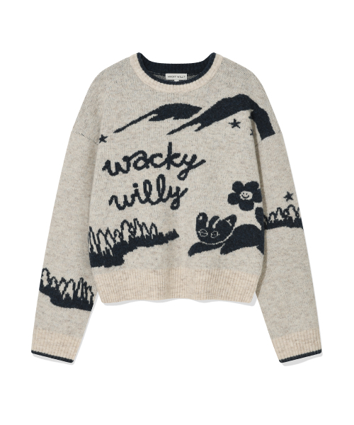 Wacky WiLLy（ワッキーウィリー）の「ウィメンズジャガードグラフィックプルオーバーオートミール（ニット/セーター・レディース・その他・F）」の2枚目の写真