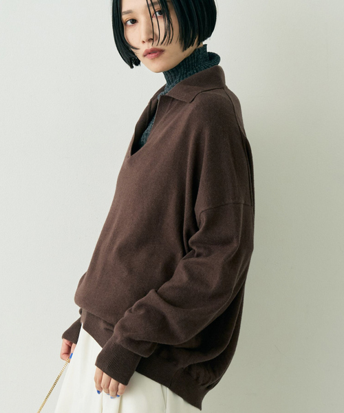 Rouge vif(ルージュヴィフ)の「カシミヤ混ウール襟付きスキッパーニット(ニット/セーター・レディース・ピンク/ベージュ/ブラウン・フリー)」の2枚目の写真