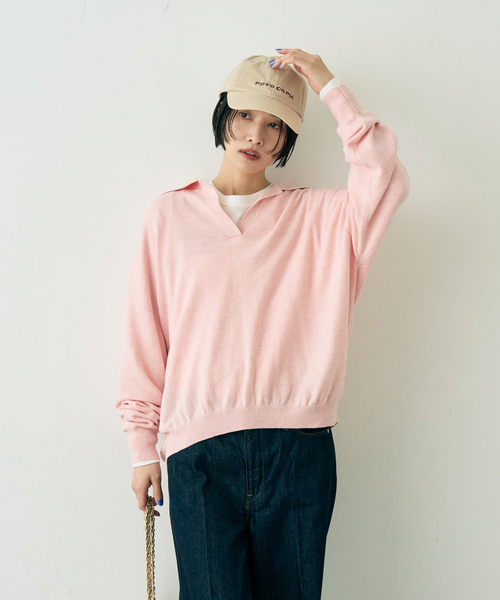 Rouge vif(ルージュヴィフ)の「カシミヤ混ウール襟付きスキッパーニット(ニット/セーター・レディース・ピンク/ベージュ/ブラウン・フリー)」の8枚目の写真