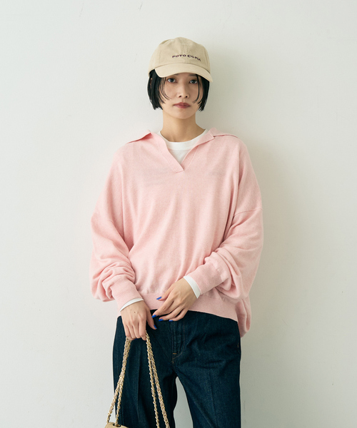 Rouge vif(ルージュヴィフ)の「カシミヤ混ウール襟付きスキッパーニット(ニット/セーター・レディース・ピンク/ベージュ/ブラウン・フリー)」の10枚目の写真