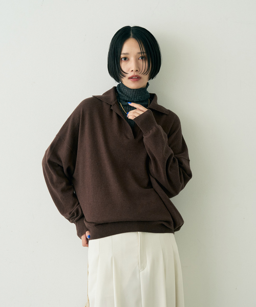Rouge vif(ルージュヴィフ)の「カシミヤ混ウール襟付きスキッパーニット(ニット/セーター・レディース・ピンク/ベージュ/ブラウン・フリー)」の12枚目の写真