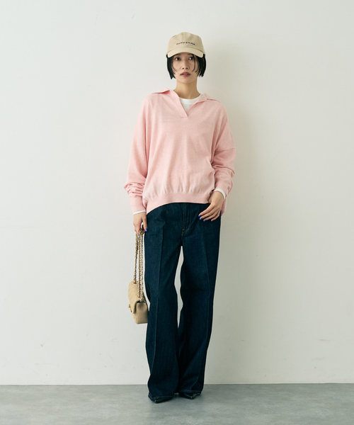 Rouge vif(ルージュヴィフ)の「カシミヤ混ウール襟付きスキッパーニット(ニット/セーター・レディース・ピンク/ベージュ/ブラウン・フリー)」の18枚目の写真