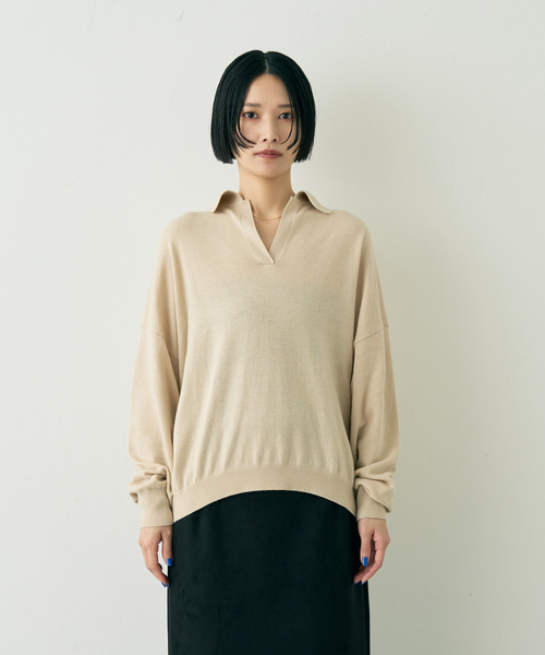 Rouge vif(ルージュヴィフ)の「カシミヤ混ウール襟付きスキッパーニット(ニット/セーター・レディース・ピンク/ベージュ/ブラウン・フリー)」の22枚目の写真