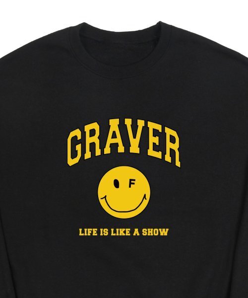 GRAVER（グレーバー）の「[ユニセックス]アーチロゴライフドットスマイルマンツーマン_ブラック（スウェット・レディース・ブラック・LARGE/MEDIUM/SMALL）」の3枚目の写真