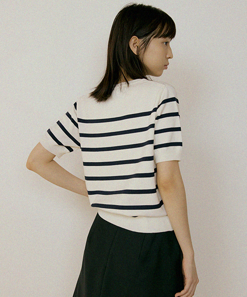 LINGSEOUL（リングソウル）の「stripe round knit top-ivory+navy（ニット/セーター・レディース・その他・FREE）」の3枚目の写真