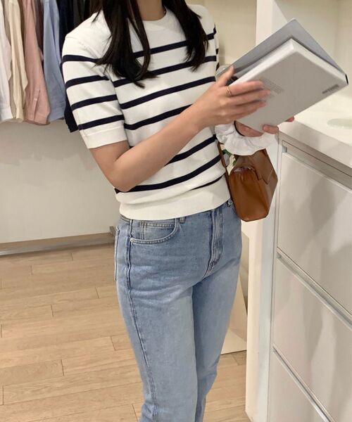 LINGSEOUL（リングソウル）の「stripe round knit top-ivory+navy（ニット/セーター・レディース・その他・FREE）」の6枚目の写真