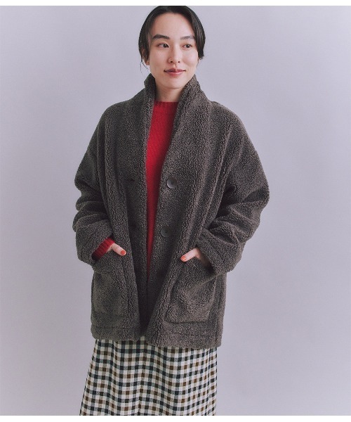 SIPULI（シプリ）の「Eco Fur ショールカラーコート（ダウンジャケット/コート・レディース・ダークグレー/アイボリー・2）」の2枚目の写真