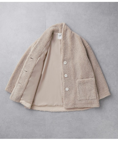 SIPULI（シプリ）の「Eco Fur ショールカラーコート（ダウンジャケット/コート・レディース・ダークグレー/アイボリー・2）」の10枚目の写真