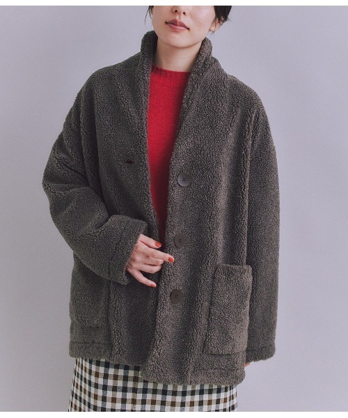 SIPULI（シプリ）の「Eco Fur ショールカラーコート（ダウンジャケット/コート・レディース・ダークグレー/アイボリー・2）」の13枚目の写真