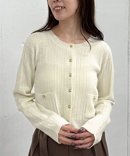 モールケーブル金ボタンニットカーディガン（カーディガン/ボレロ
