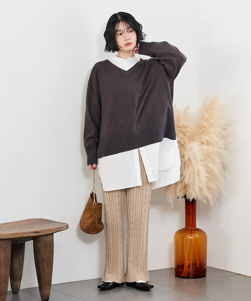FREAK'S STORE(フリークスストア)の「モールケーブルニットパンツ(その他パンツ・レディース・ナチュラル/ネイビー/ブラウン・フリ-)」の13枚目の写真