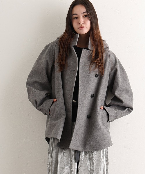 Weakend 深海　ウールジャケット　グレー 定番スーツ／洗える／メランジ】ウールライクノーカラージャケット