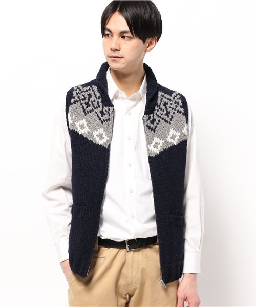 OUTLET（アウトレット）の「【Ciaopanic】ノルディック柄カウチンベスト（ベスト・メンズ・ネイビー/グレー・MEDIUM）」の5枚目の写真