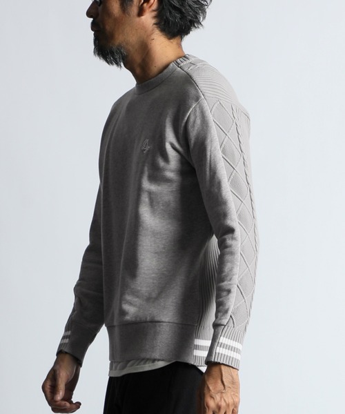 The DUFFER of ST.GEORGE(ザダファーオブセントジョージ)の「WASHABLE SWITCHING KNIT:スウェット/アランニット 切替えデザイン ウォッシャブルニット(ニット/セーター・メンズ・グレー/ブラック/ライトグレー・SMALL/MEDIUM/LARGE/X-LARGE)」の14枚目の写真