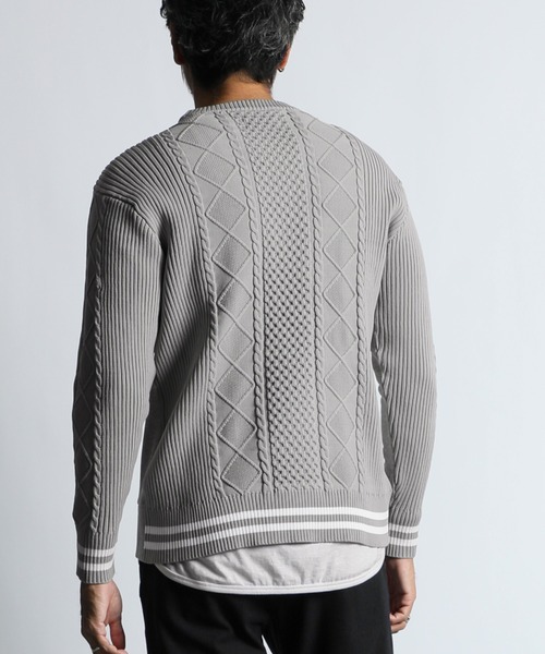 The DUFFER of ST.GEORGE(ザダファーオブセントジョージ)の「WASHABLE SWITCHING KNIT:スウェット/アランニット 切替えデザイン ウォッシャブルニット(ニット/セーター・メンズ・グレー/ブラック/ライトグレー・SMALL/MEDIUM/LARGE/X-LARGE)」の15枚目の写真