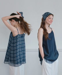 HANE（ハネ）の「[Reversible] Satin Layered Mini One Piece_Navy-Check（ワンピース）」