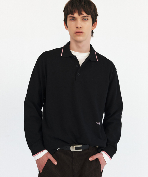 TIPPED COTTON PIQUE POLO — черное