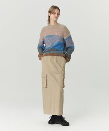 Washed Cargo String Long Skirt - Beige