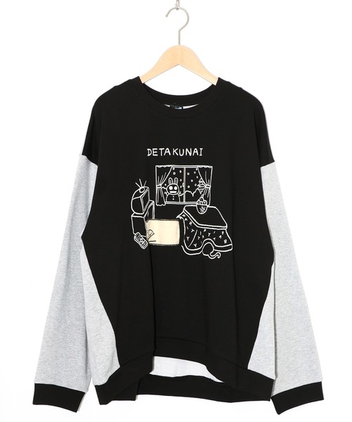 ScoLar Parity（スカラーパリティ）の「353132：こたつから出たくないクマ柄 配色裏毛プルオーバー（Tシャツ/カットソー・レディース・オフホワイト/杢グレー/ブラック・M）」の2枚目の写真