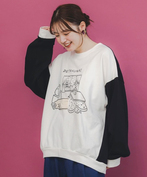 ScoLar Parity（スカラーパリティ）の「353132：こたつから出たくないクマ柄 配色裏毛プルオーバー（Tシャツ/カットソー・レディース・オフホワイト/杢グレー/ブラック・M）」の12枚目の写真