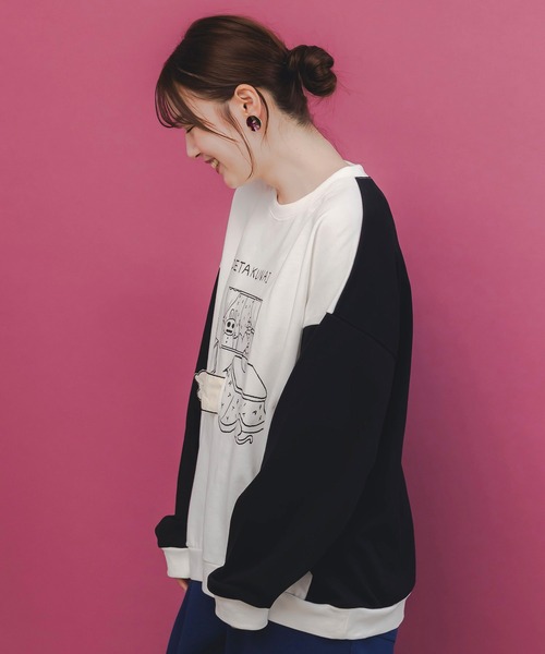 ScoLar Parity（スカラーパリティ）の「353132：こたつから出たくないクマ柄 配色裏毛プルオーバー（Tシャツ/カットソー・レディース・オフホワイト/杢グレー/ブラック・M）」の13枚目の写真