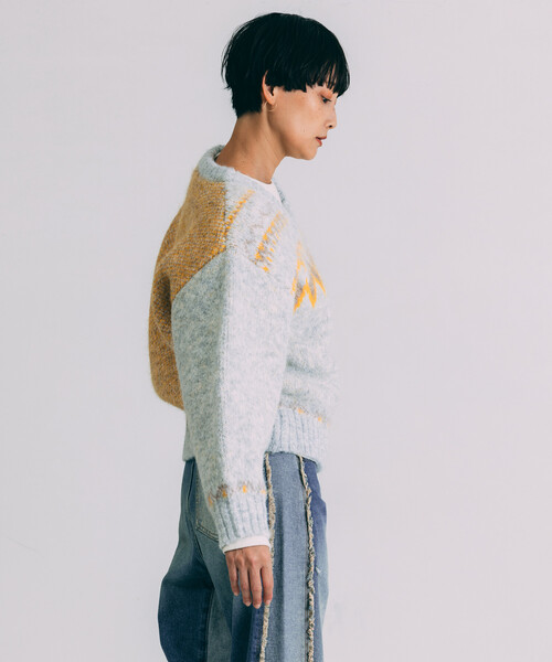 Freada(フリーダ)の「Freada/フリーダ Vネック 配色 ノルディック柄ニット(ニット/セーター・レディース・ネイビー/ライトグレー・ONE SIZE)」の9枚目の写真