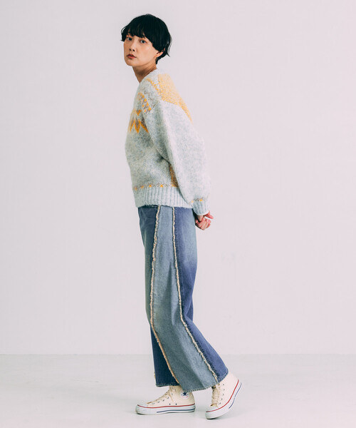 Freada(フリーダ)の「Freada/フリーダ Vネック 配色 ノルディック柄ニット(ニット/セーター・レディース・ネイビー/ライトグレー・ONE SIZE)」の19枚目の写真